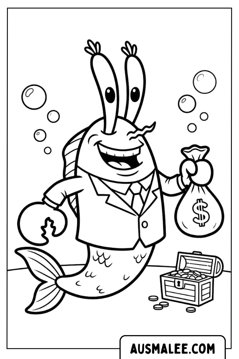 Kleurplaat krabpakje geld
