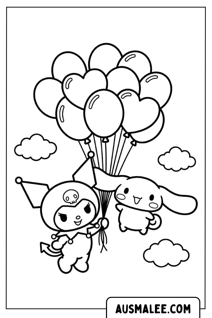 Kuromi Cinnamoroll Balloons coloring page