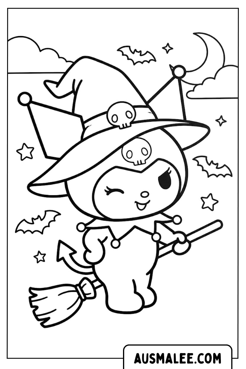 Coloring page Kuromi Halloween Witch