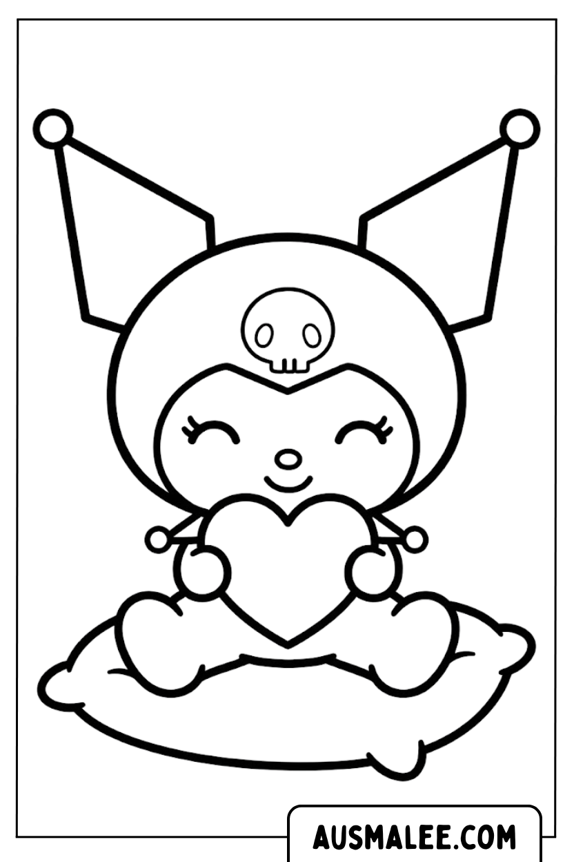 Kuromi heart pillow coloring page