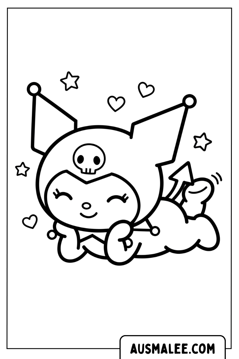 Coloring picture Kuromi Lying Down Dreaming