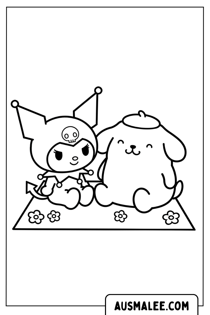 Kuromi Pompompurin Picnic coloring page