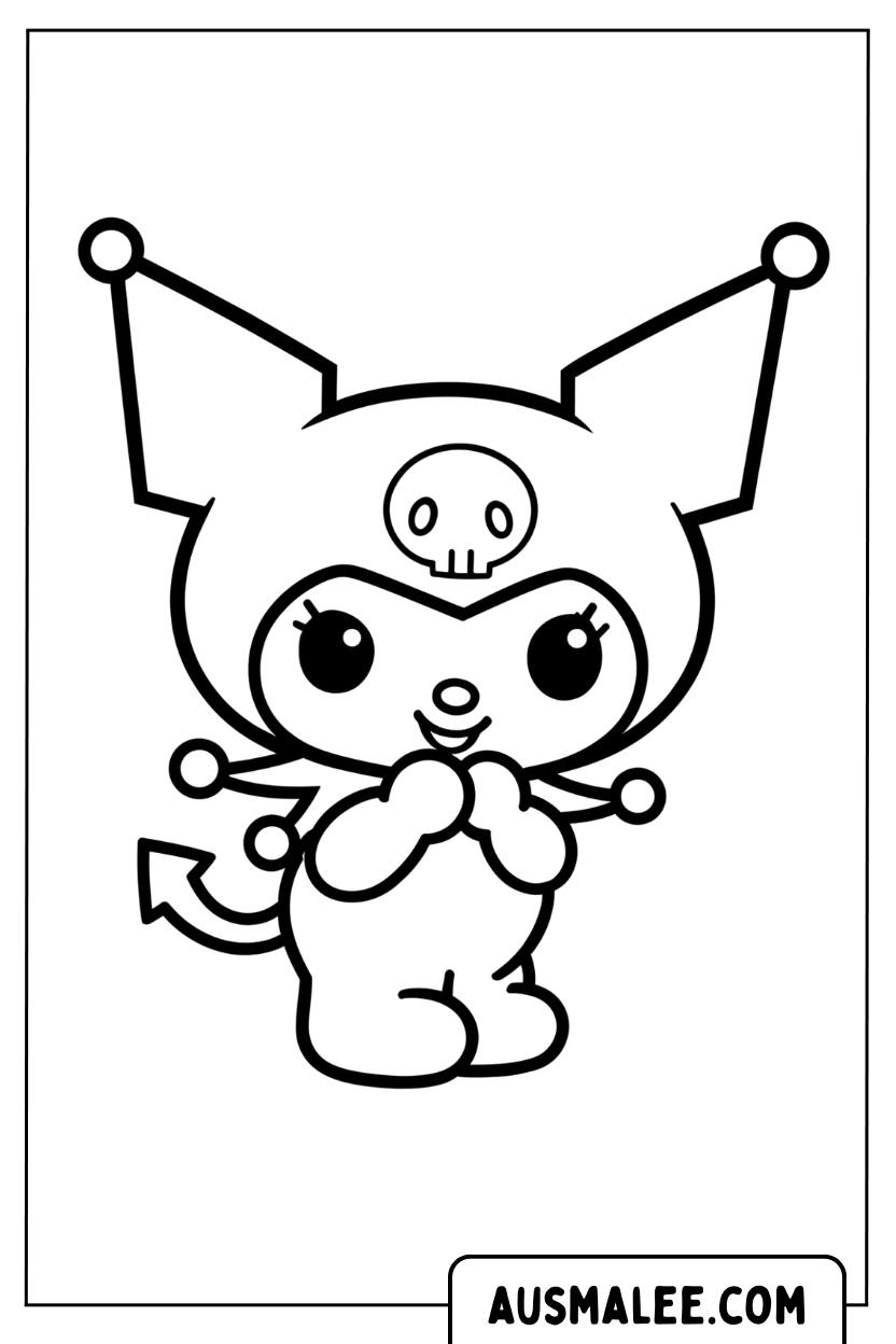 Coloring page Kuromi Schuechtern Look