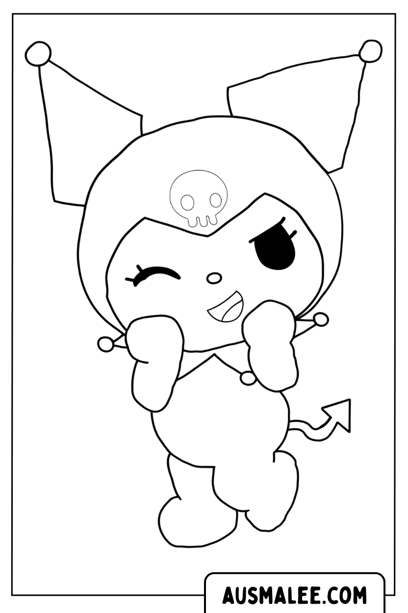 Kuromi Winking Dancing coloring page