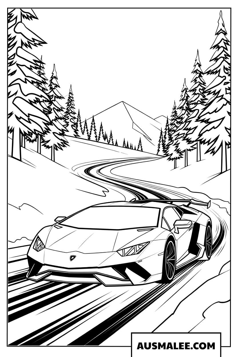 Lamborghini on a Mountain Road Coloring Page