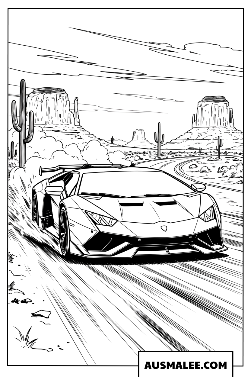 Lamborghini on a Desert Road Coloring Page
