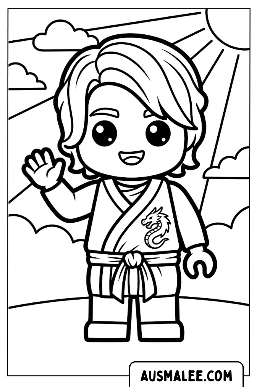 Kleurplaat Lloyd Chibi zwaaiend kind