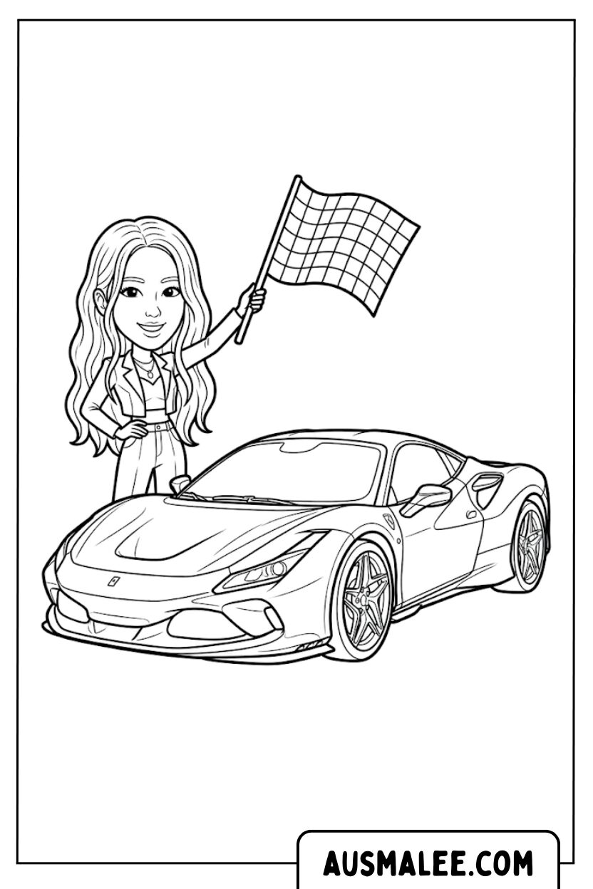 Coloriage filles drapeau de course Ferrari
