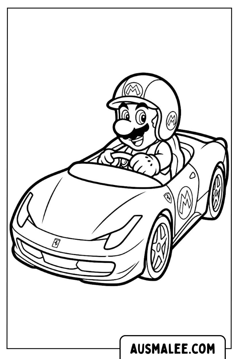 Coloriage - Mario Ferrari conduisant