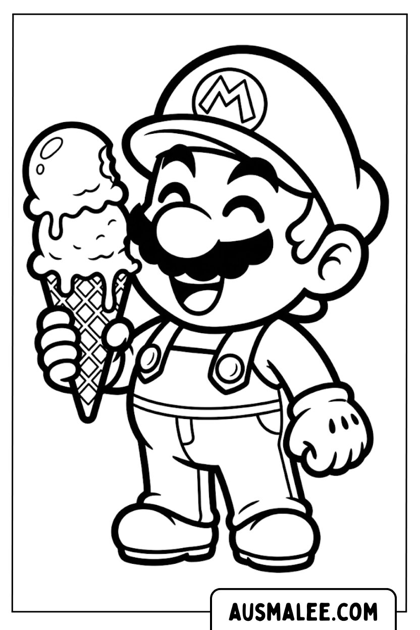 Mario met ijs kleurplaat