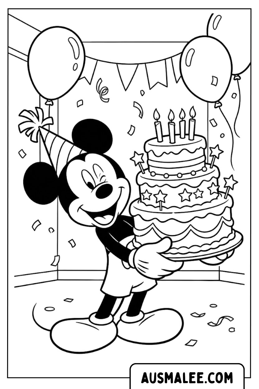 Coloriage d'anniversaire de Mickey Mouse