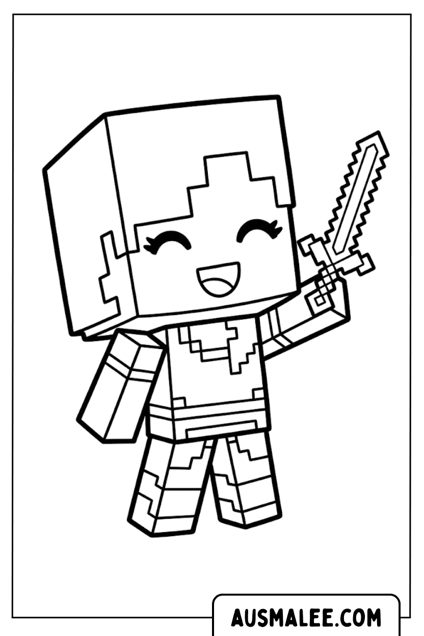 Ausmalbild Minecraft Alex Schwert