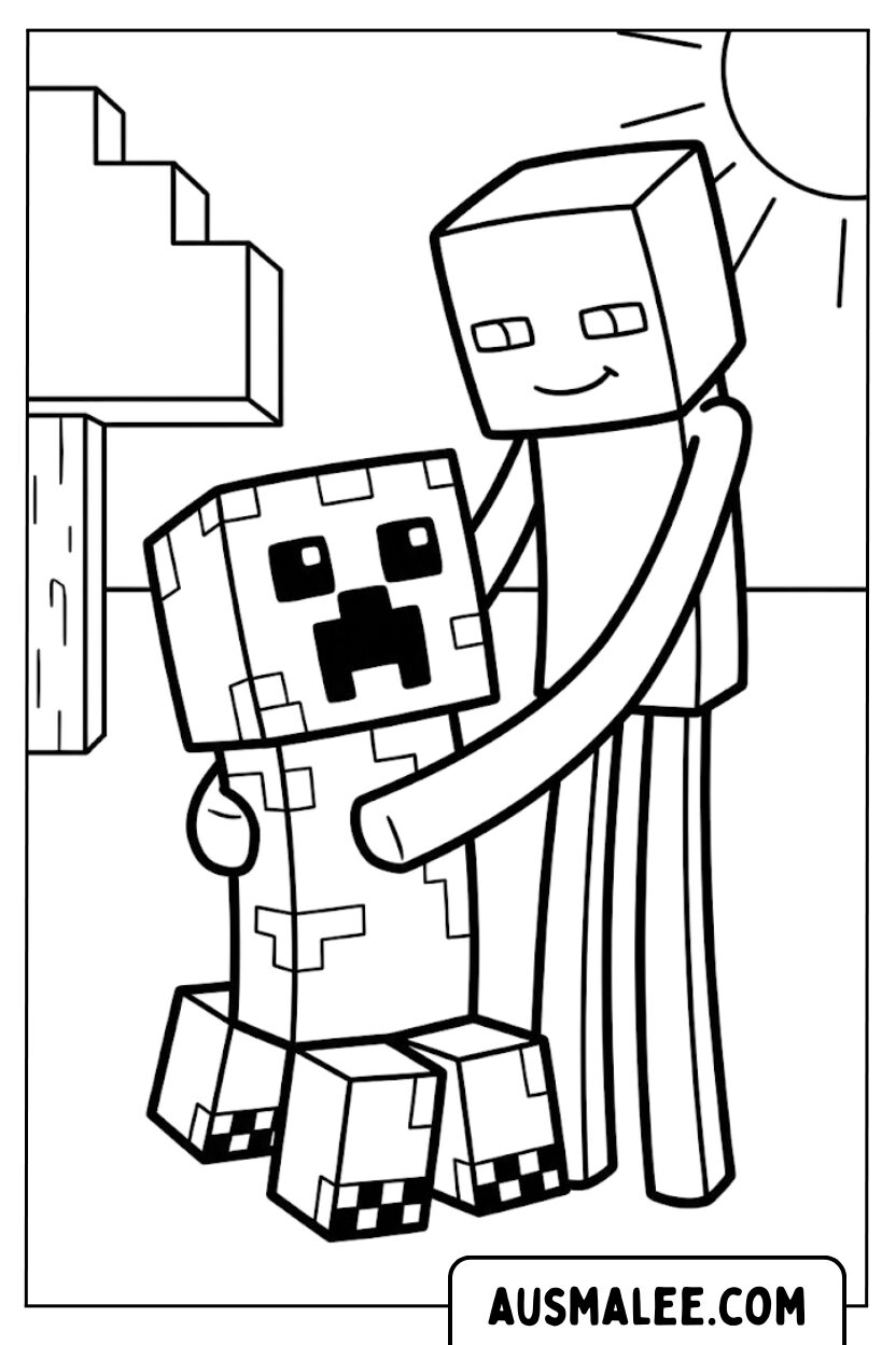 Ausmalbild Minecraft Creeper Umarmung