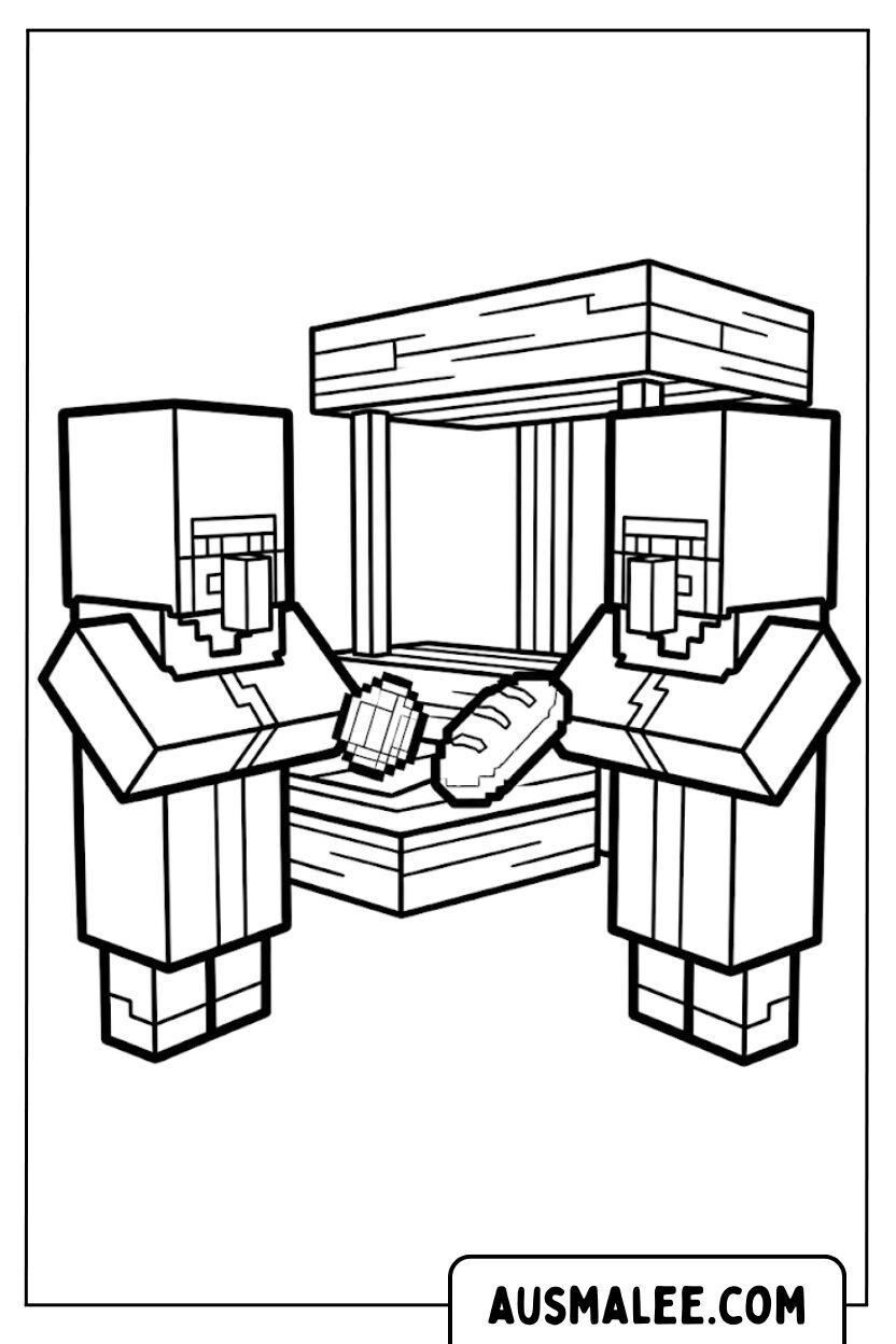 Ausmalbild Minecraft Dorfbewohner Handel