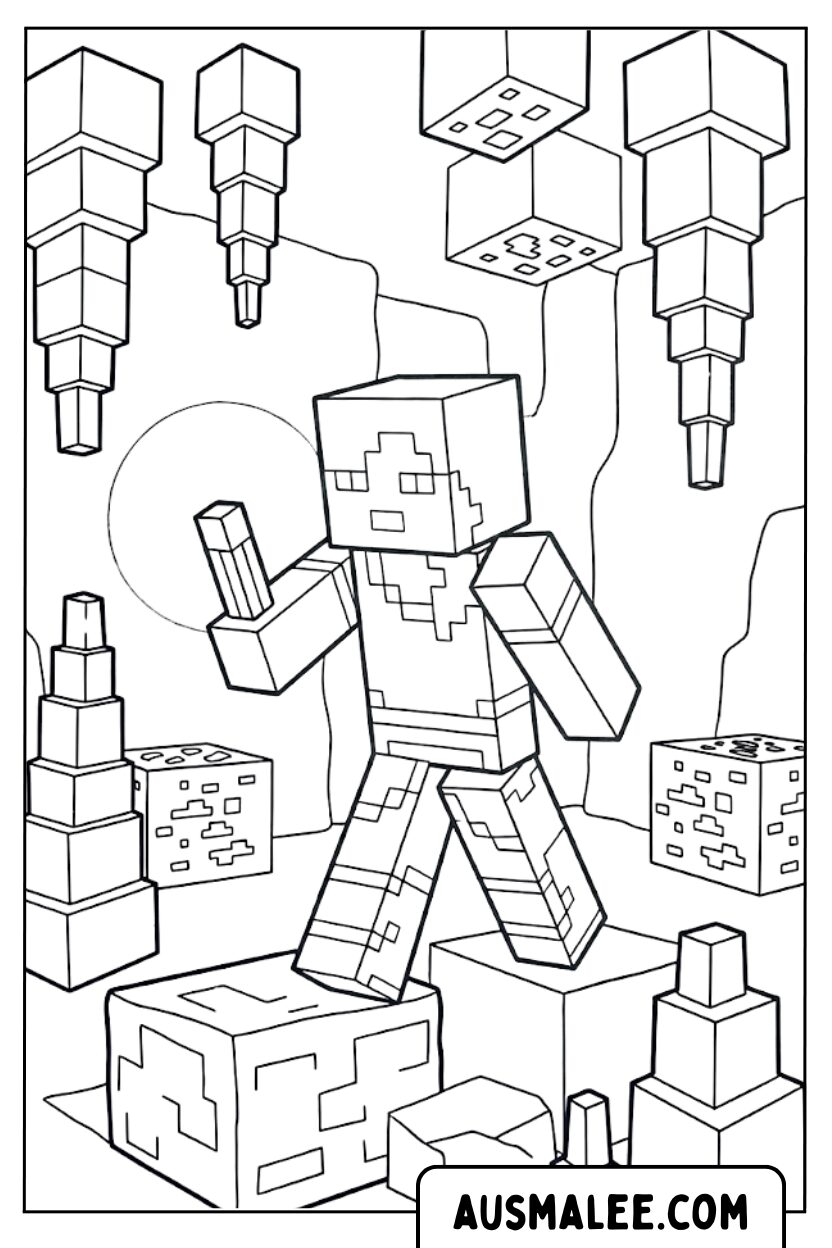 Ausmalbild Minecraft Höhlenforschung