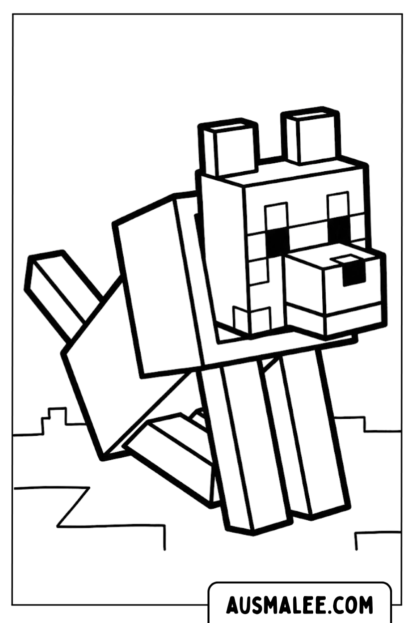 Ausmalbild Minecraft Hund Wolf