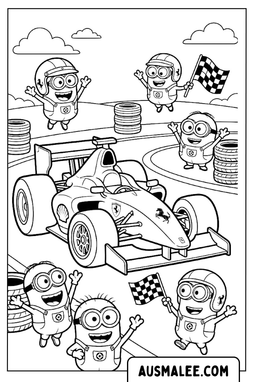Coloriage - Voiture de course Ferrari des Minions