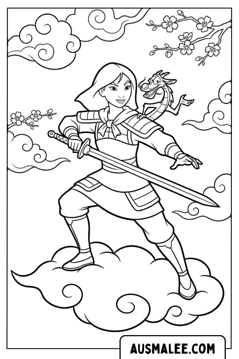 Coloriage Épée Mulan Mushu