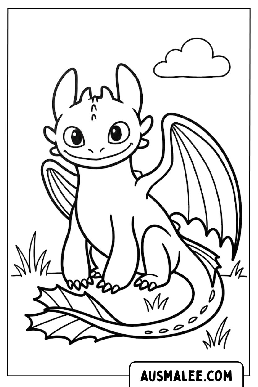 Coloriage - Krokmou assis pour Colorier