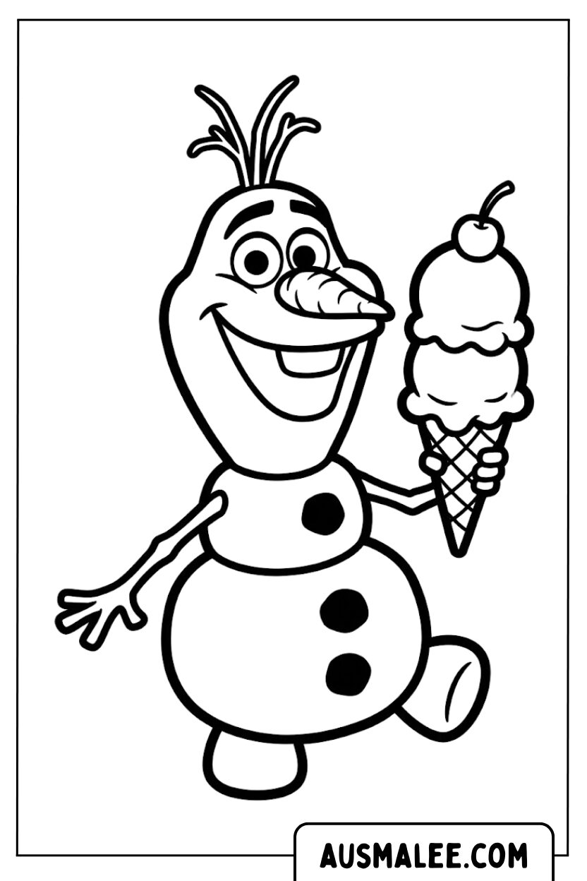 Olaf met ijsje kleurplaat