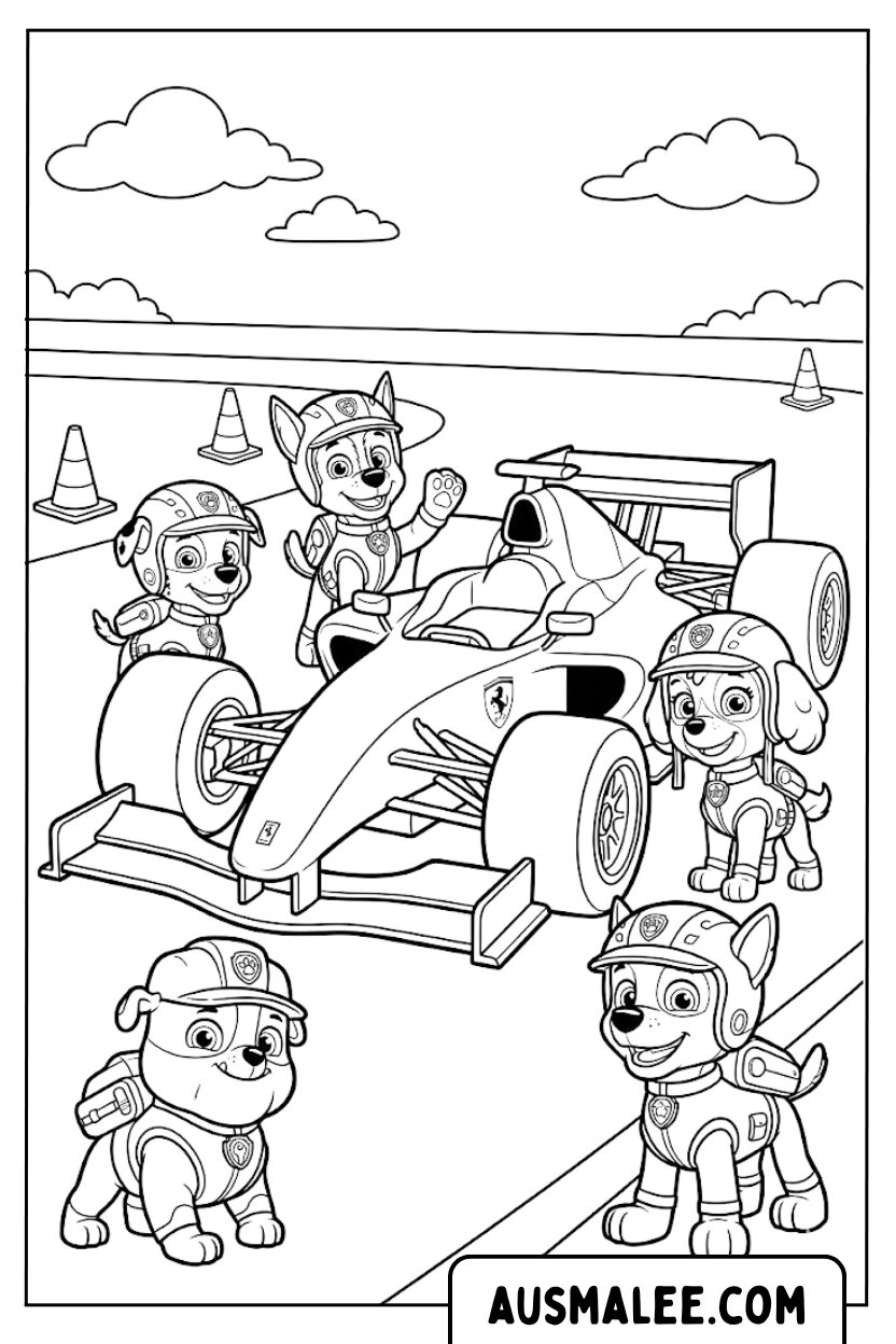 Coloriage Paw Patrol Ferrari Formule 1