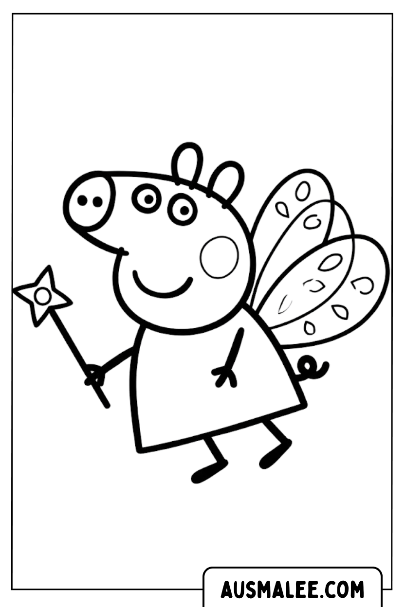 Coloring page Peppa Pig as a fairy magic wand