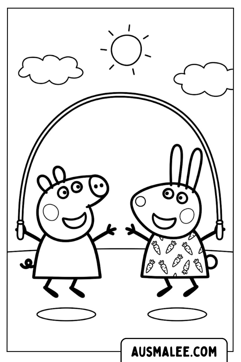 Peppa jumping rope coloring page
