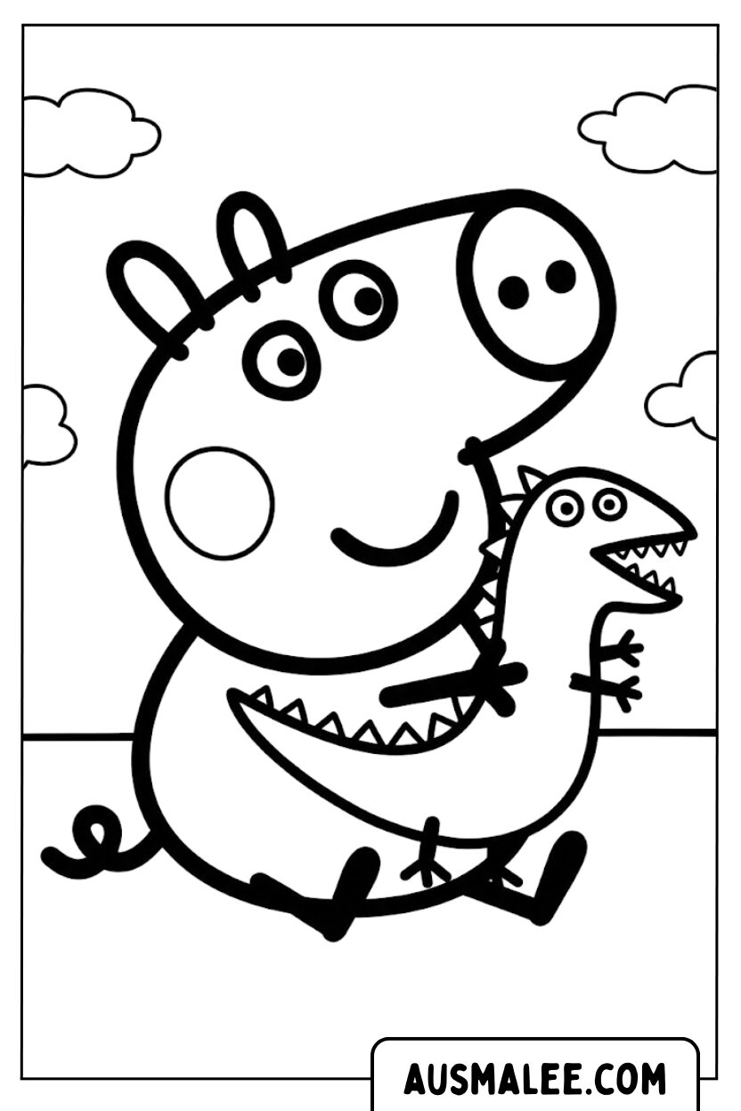 Coloring page Peppa Hugging Dino