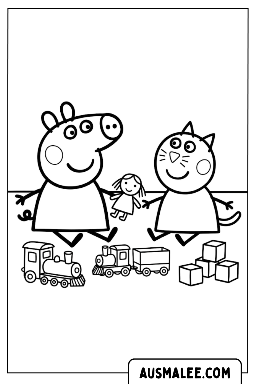 Coloring Page Peppa And Friends Playing