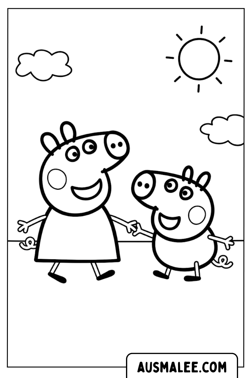Coloring page Peppa And George Hold Hands