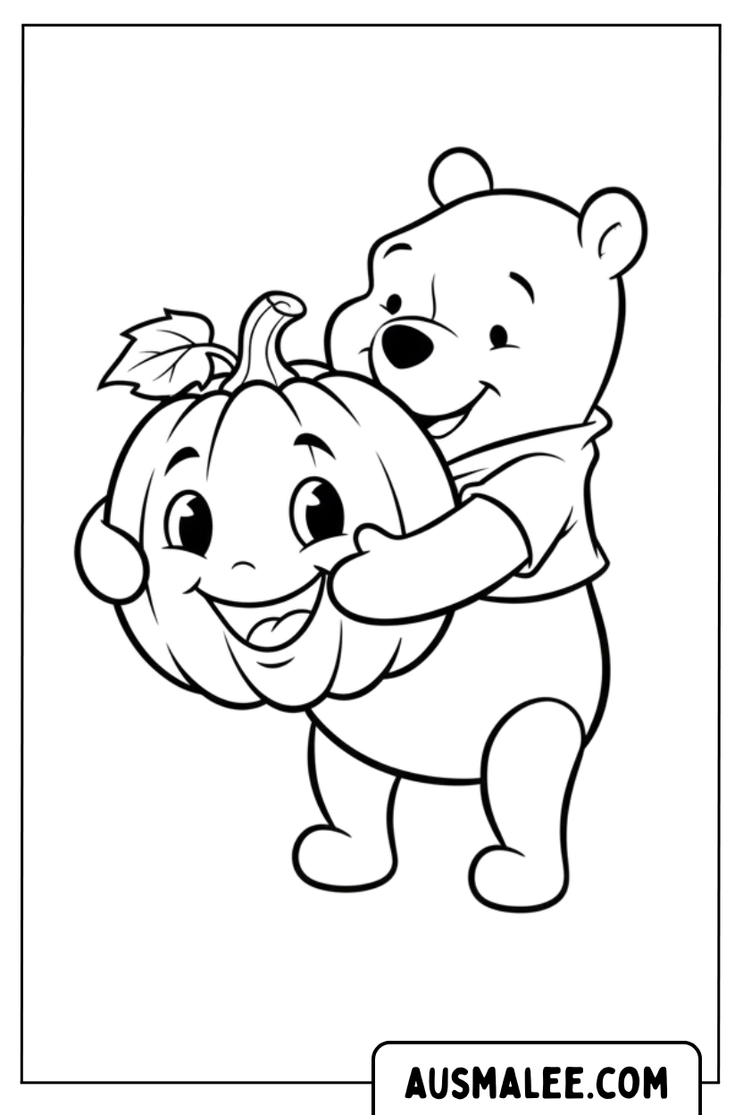 Coloriage Ourson Citrouille Sourire