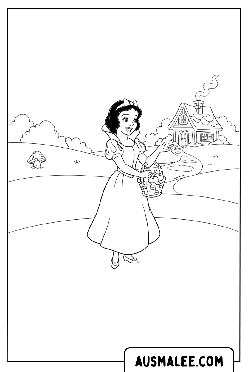 Coloriage - Cabane Blanche Neige