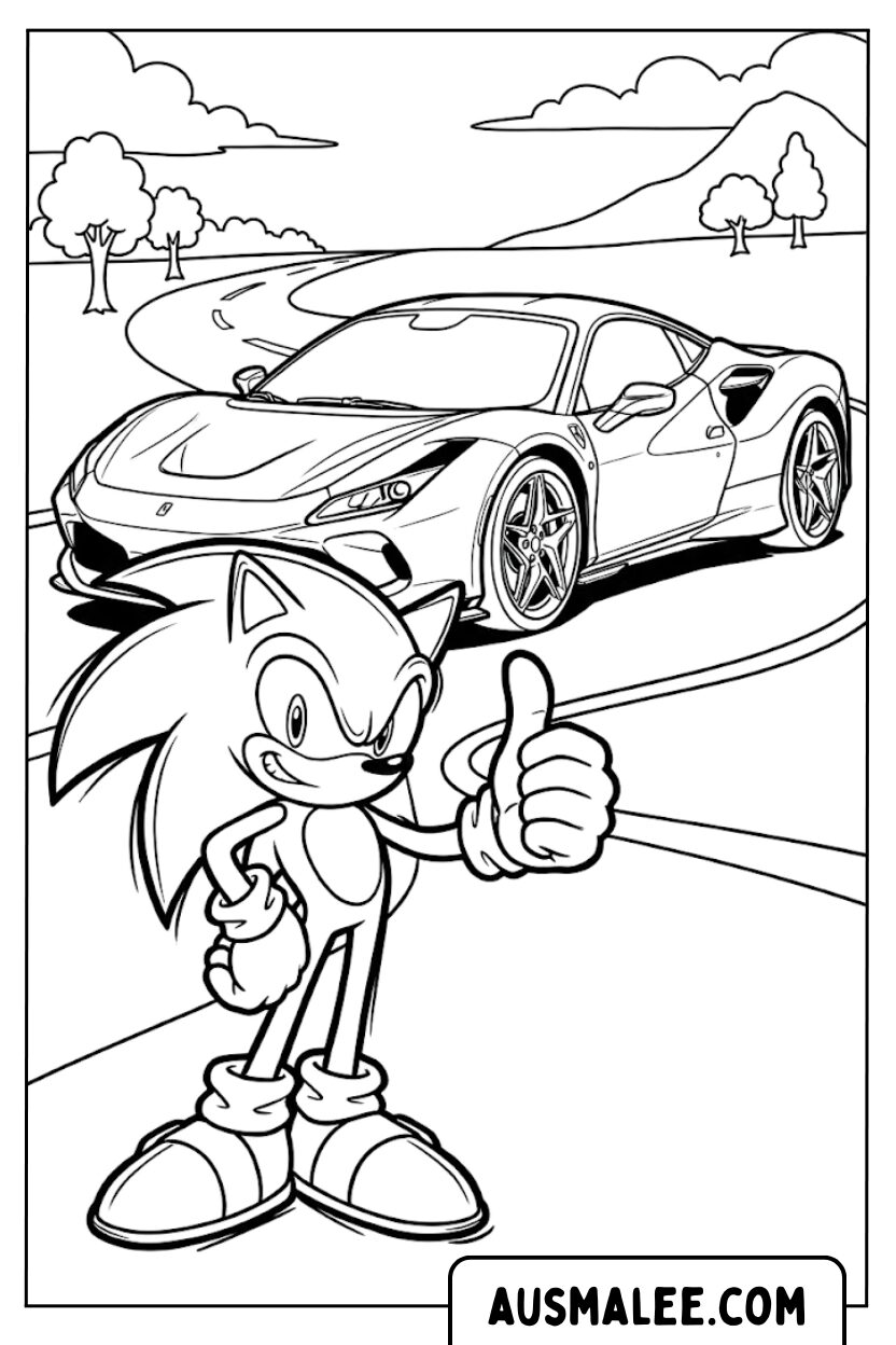 Coloriage Sonic Ferrari pouce levé