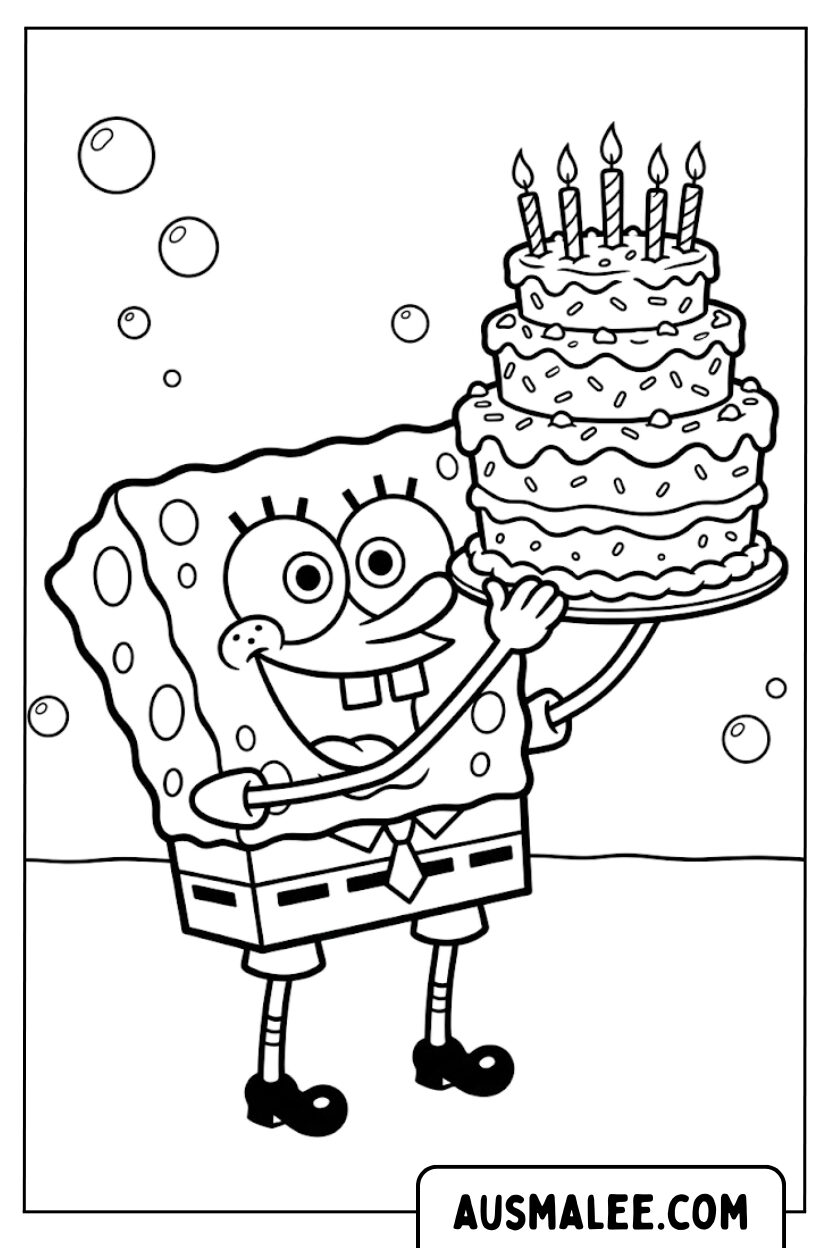 Coloriage Gâteau Bob l'éponge