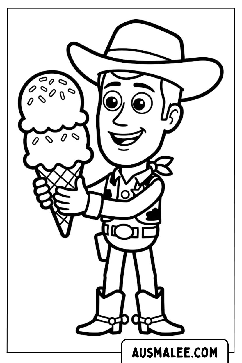 Woody met ijs kleurplaat