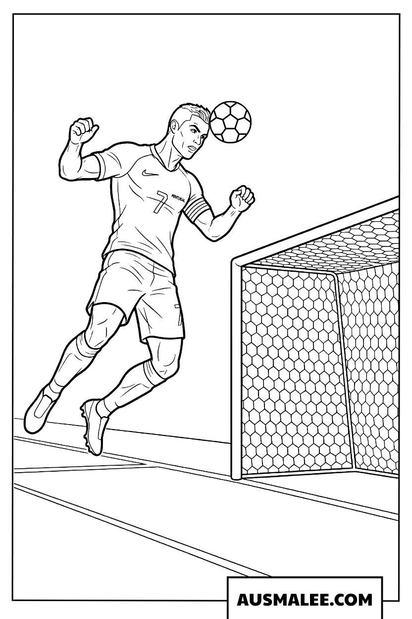 Cristiano Ronaldo kleurplaat met een kopbal