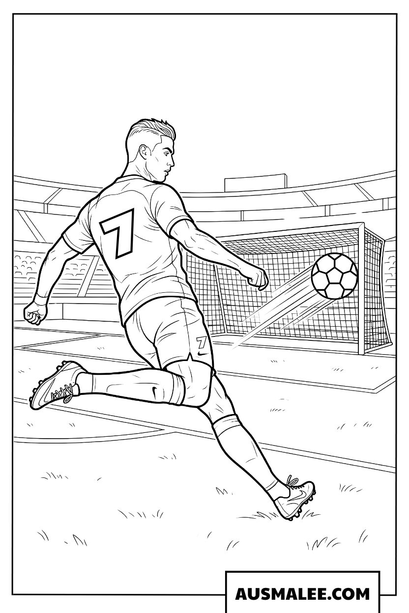 Cristiano Ronaldo kleurplaat met een krachtige volley