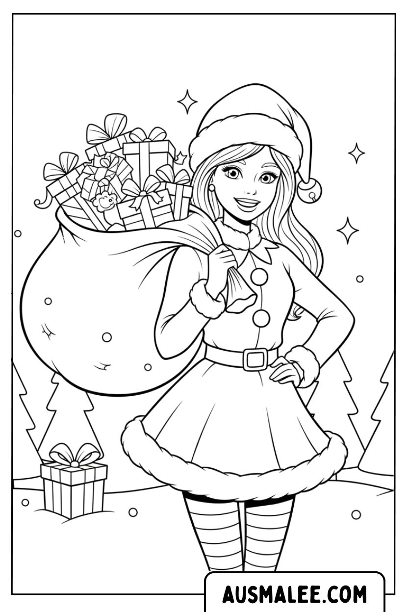 Kleurplaten Barbie Kerstman
