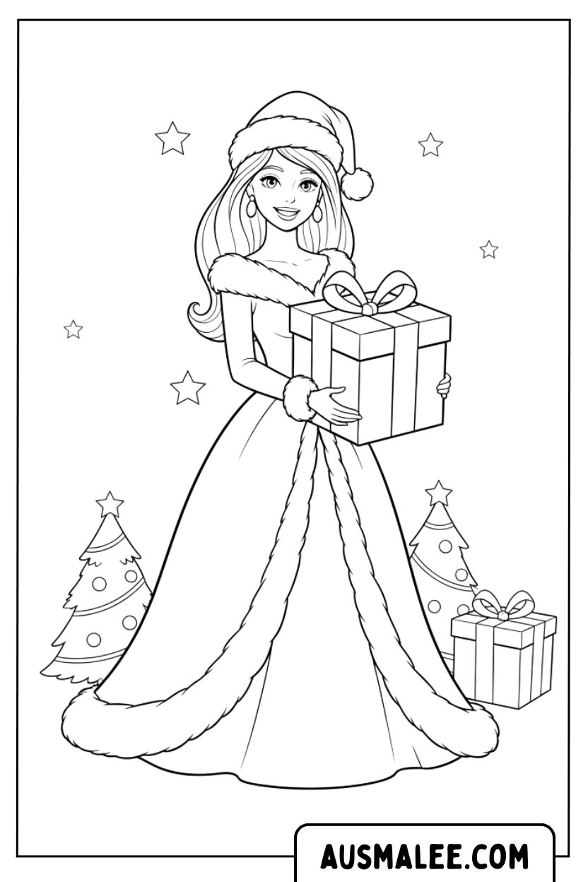 Kleurplaten Barbie kerstcadeau
