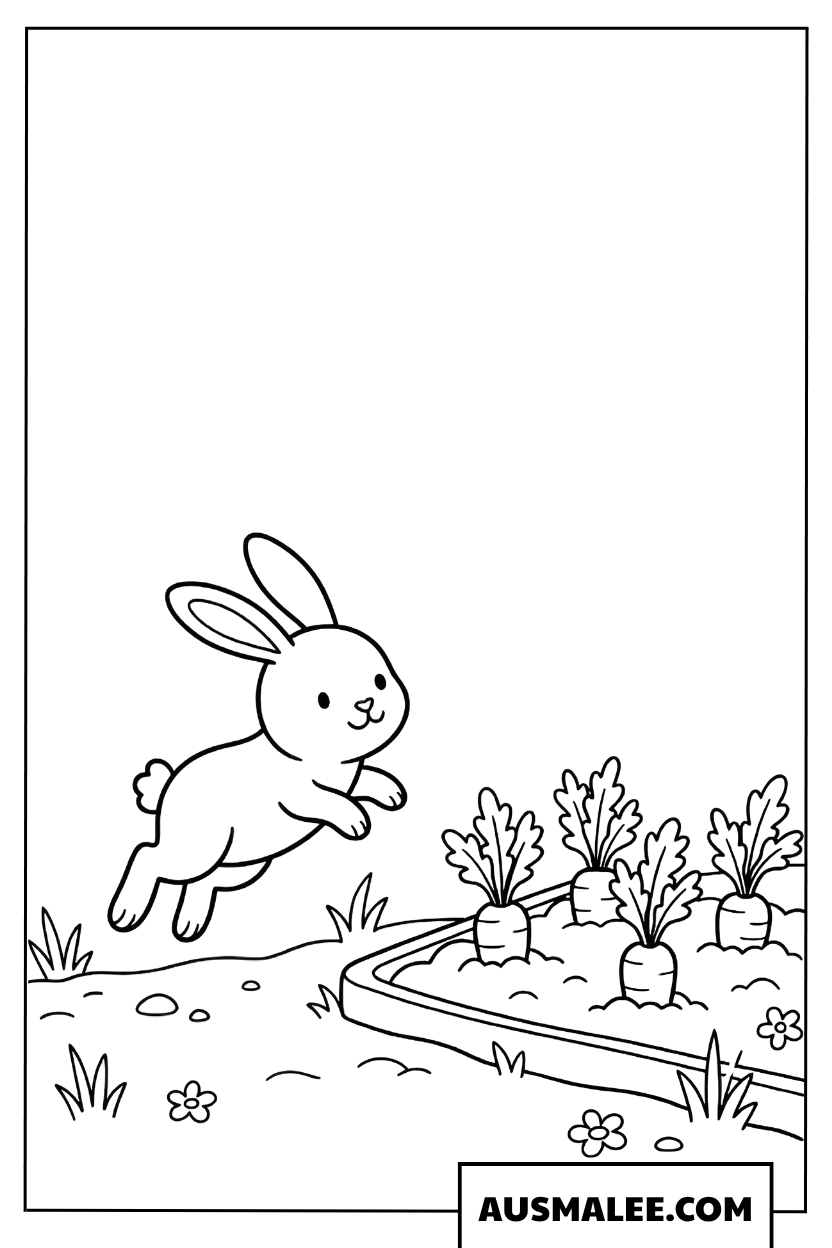 Kleurplaat Konijn in de moestuin