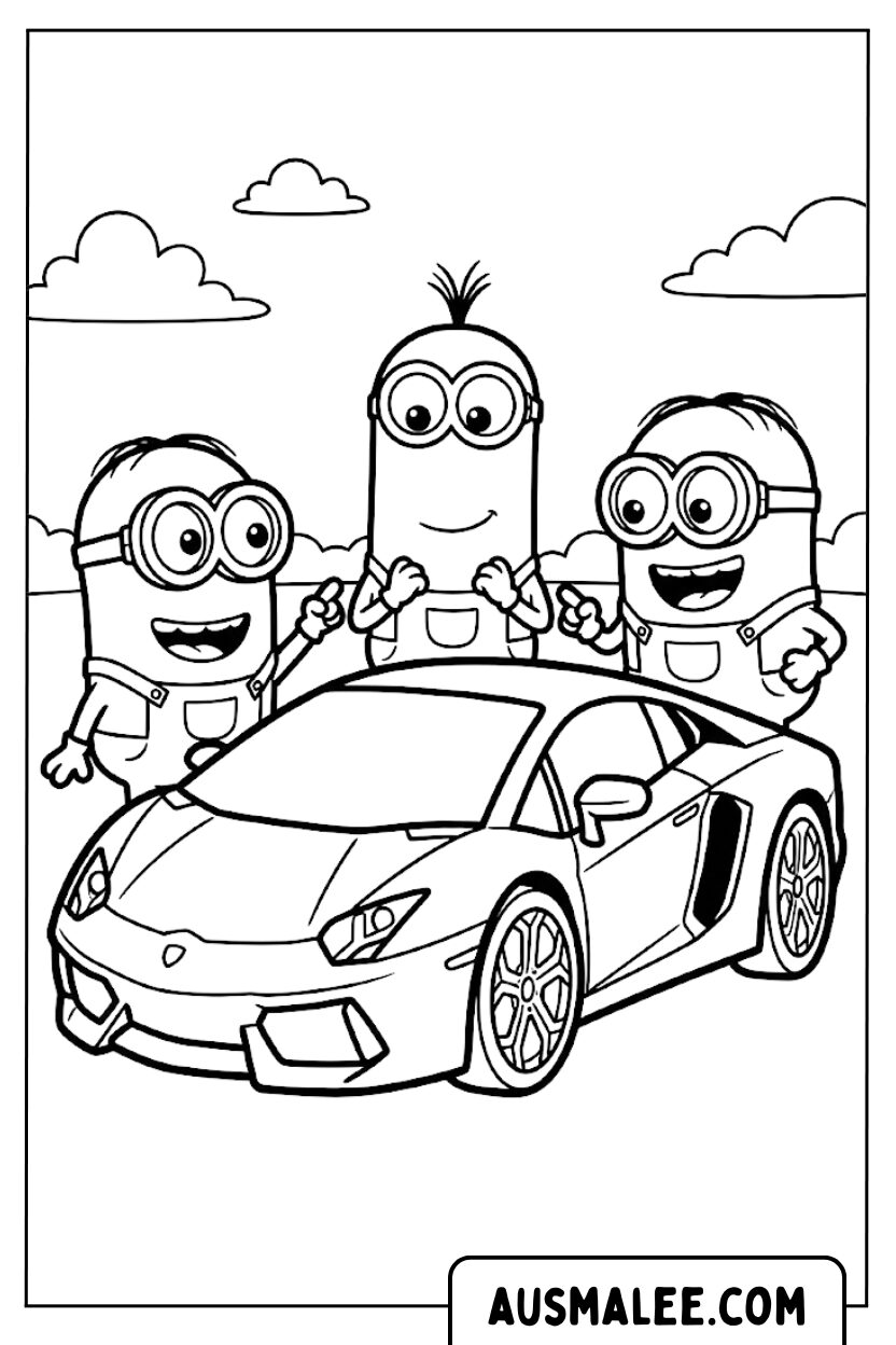 Minions Lamborghini coloring pages