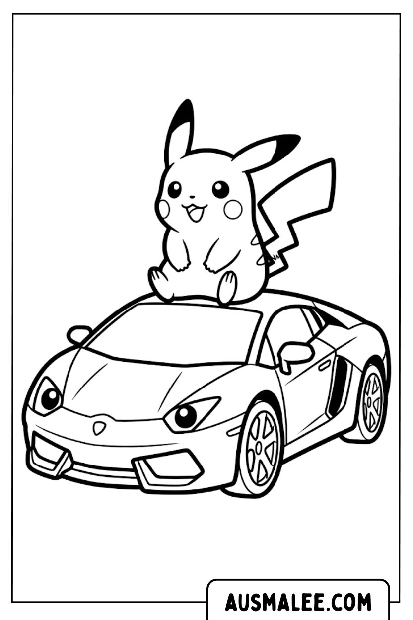 Pikachu Lamborghini coloring pages