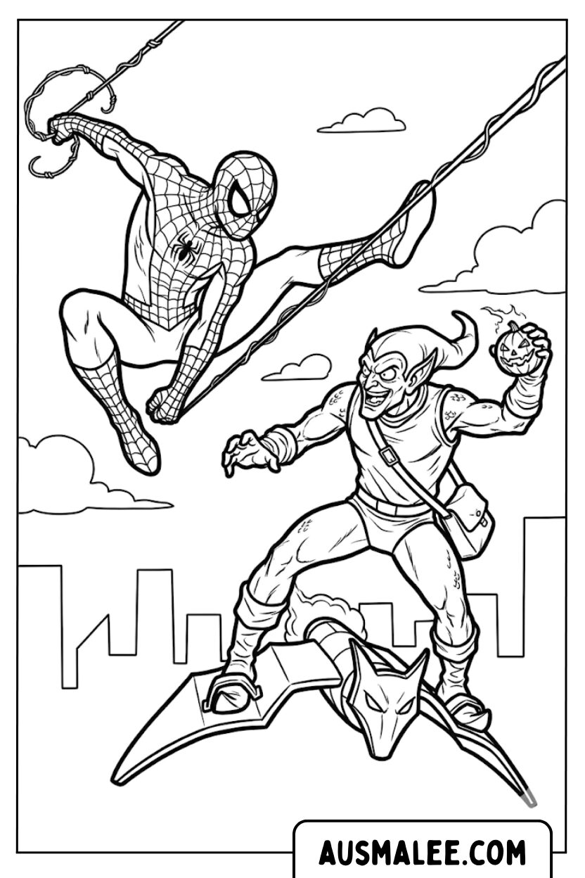 Spiderman Green Goblin Fight Coloring Pages