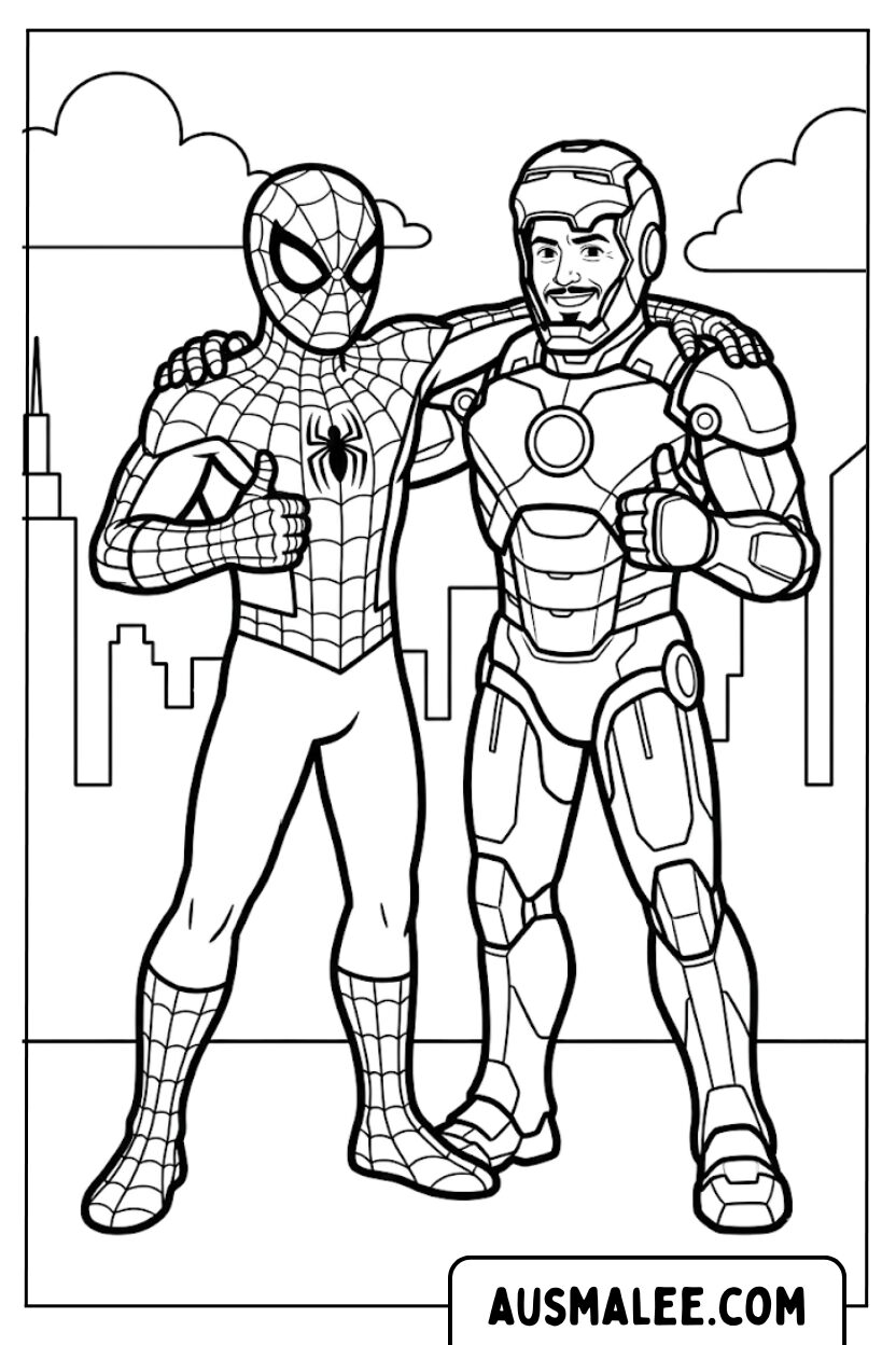 Spiderman Iron Man Friendship coloring pages