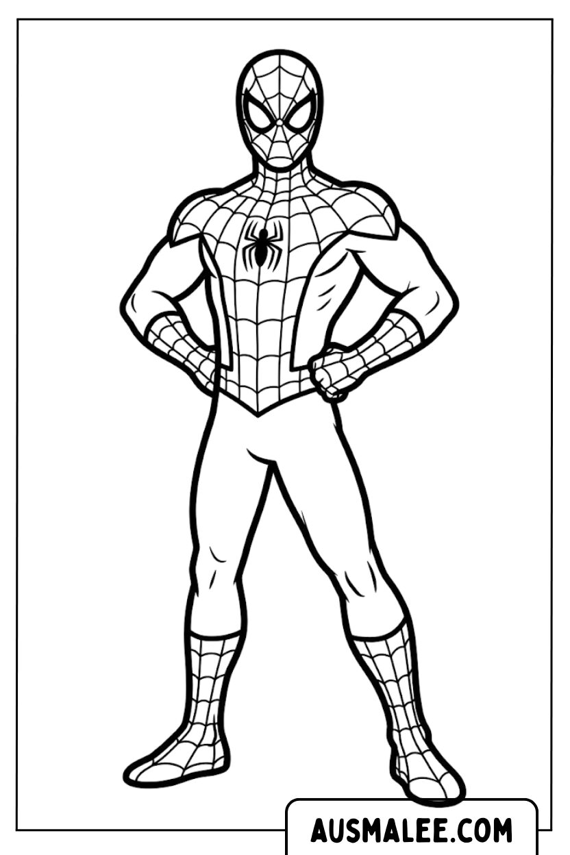 Spiderman Pose Standing Coloring Pages