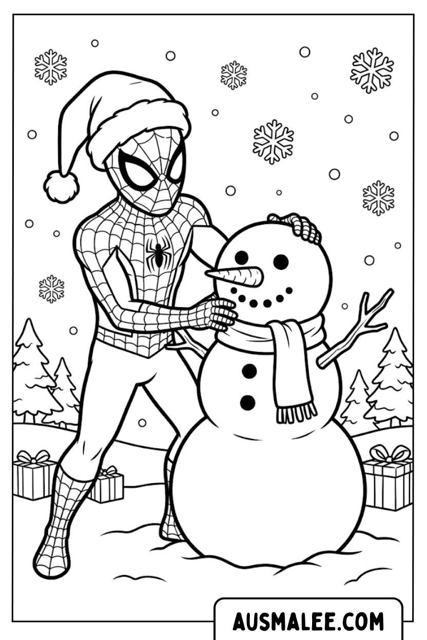 Spiderman Snowman Christmas coloring pages