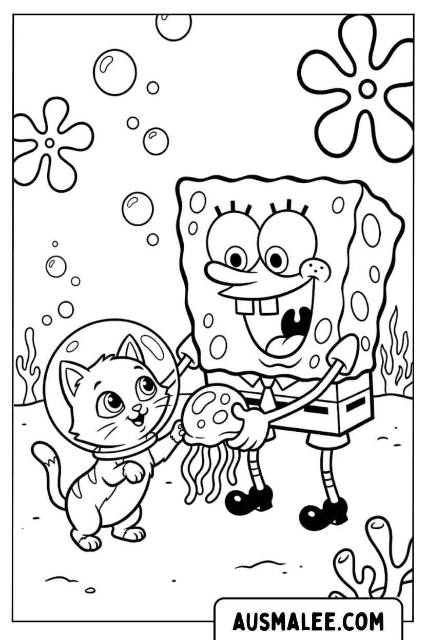 Spongebob kat kwallen kleurplaten