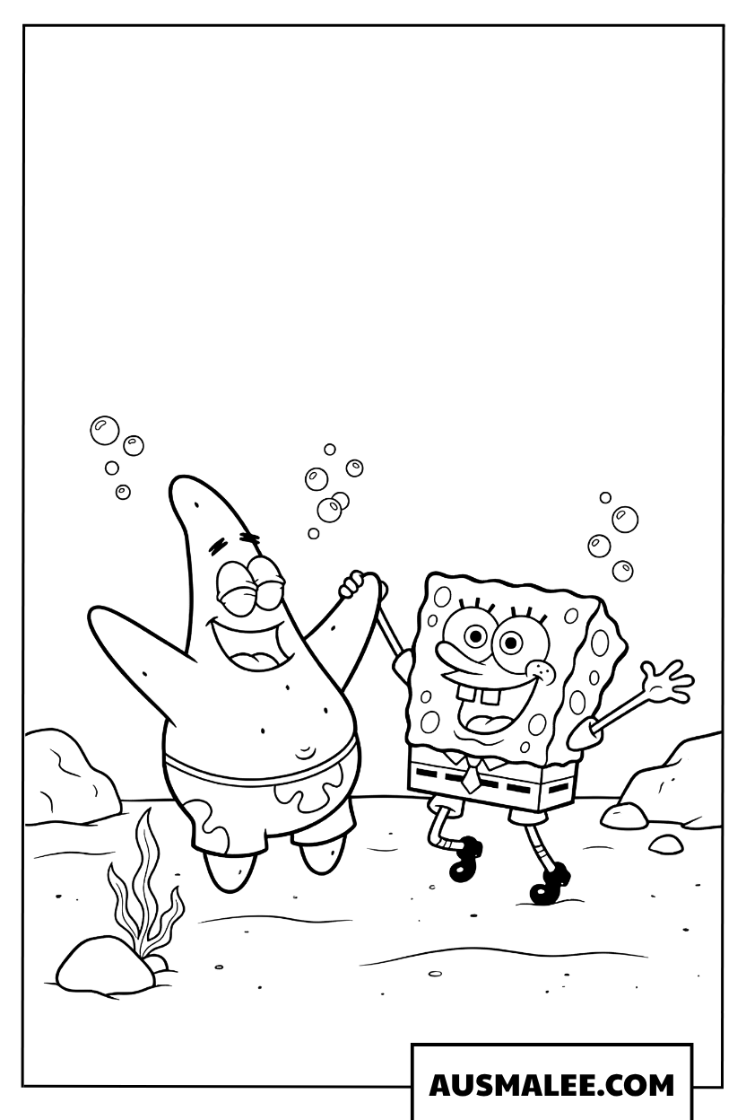 Kleurplaat SpongeBob en Patrick vieren feest