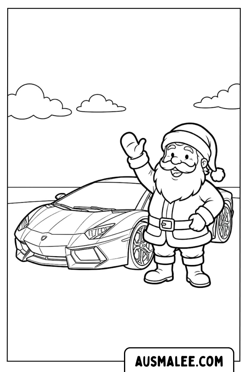 Santa Claus Lamborghini coloring pages