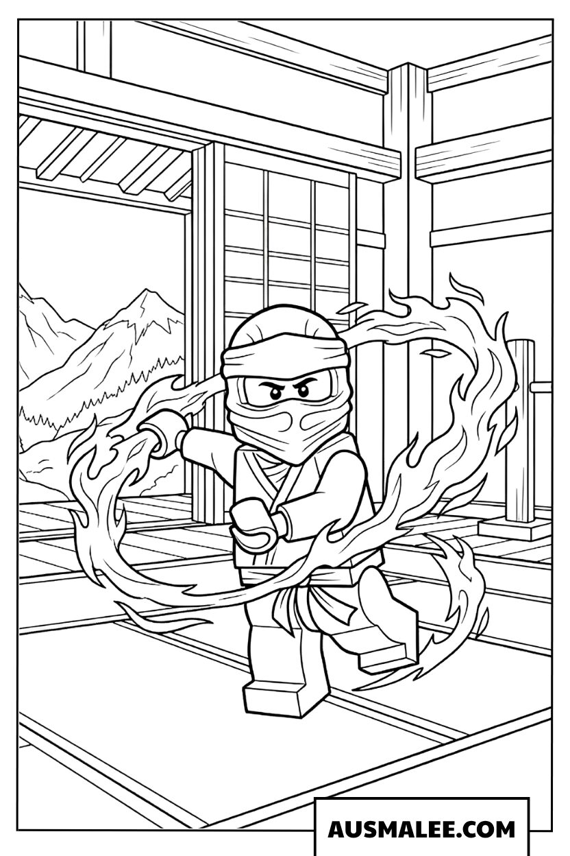 Lego Ninjago kleurplaat met drakenstaf-dans